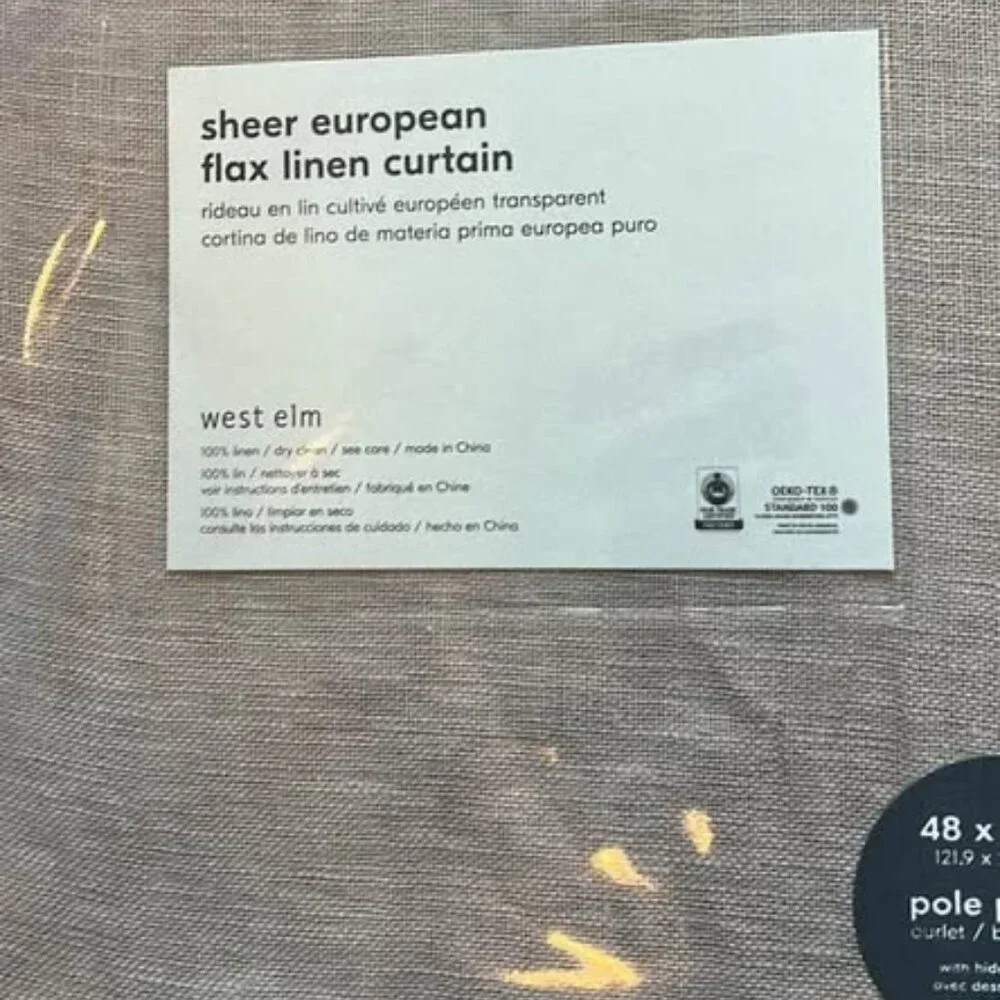 Brand New West Elm 48W x 84L European Flax Linen SHEER Drapes. Set of 2